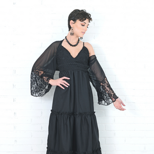 The Shrug &amp; Scarf-Black Lace bell sleeve / One Size-Sleeves 2 Go