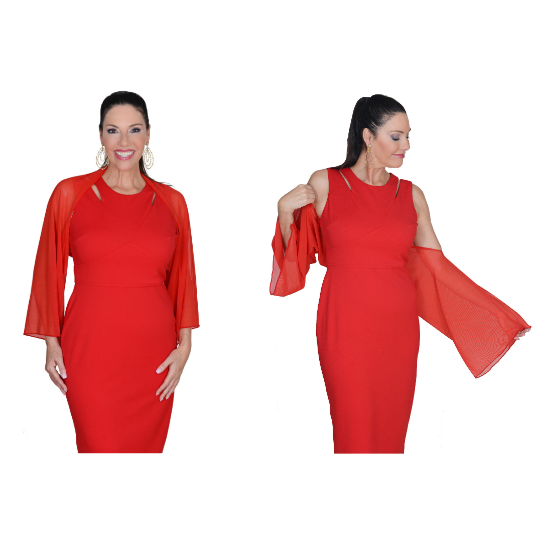 The Shrug &amp; Scarf-Red Hot Sheer Shrug / One Size-Sleeves 2 Go