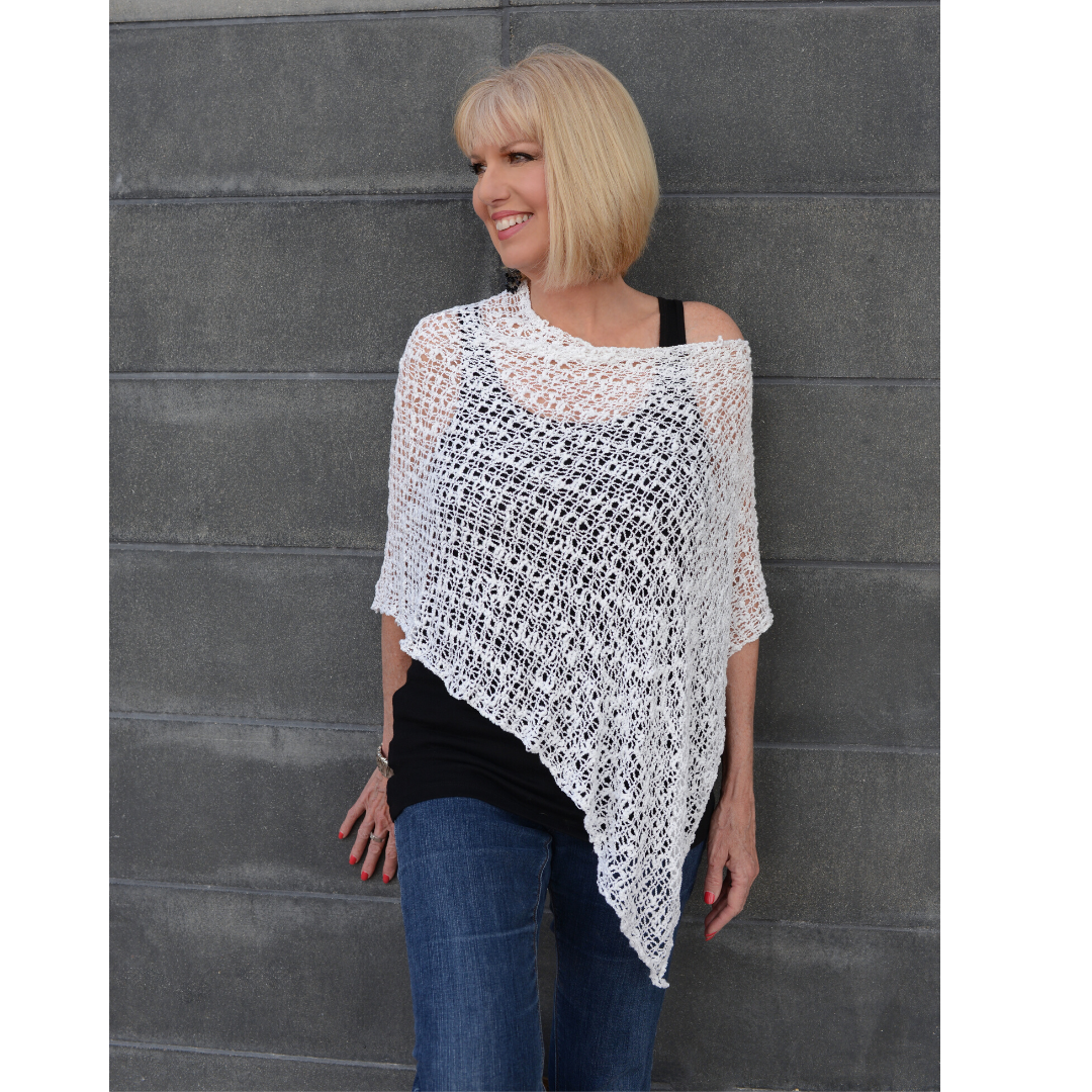 Knit Poncho-White-Sleeves 2 Go
