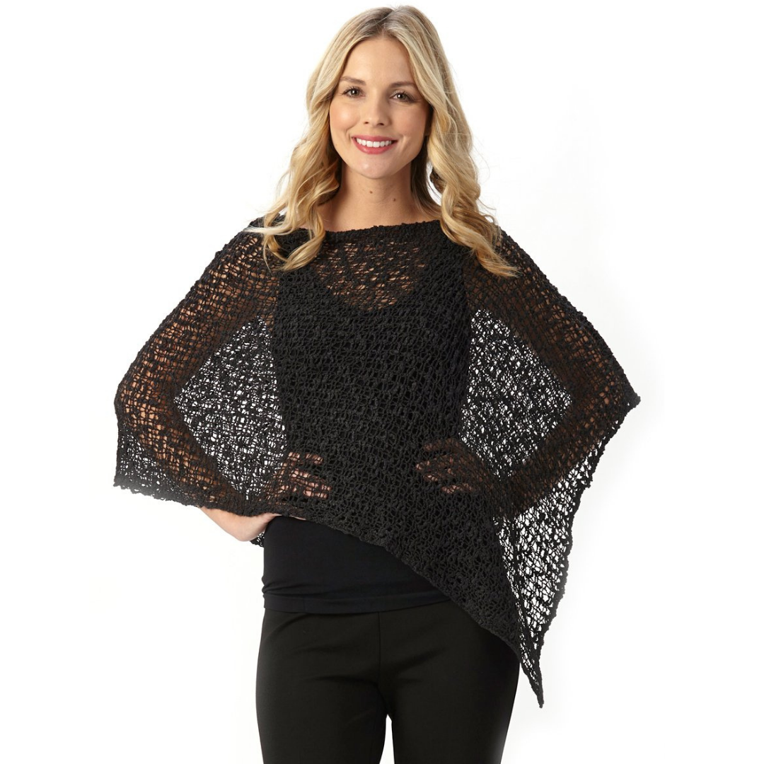 Knit Poncho-Black Poncho-Sleeves 2 Go